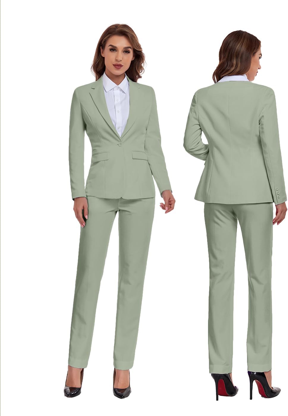 Women's Suiting 2 Piece Lady Formal Solid Jacket Outfit Business Office One Button Blazer Pant Slim Fit Suit Set for Work