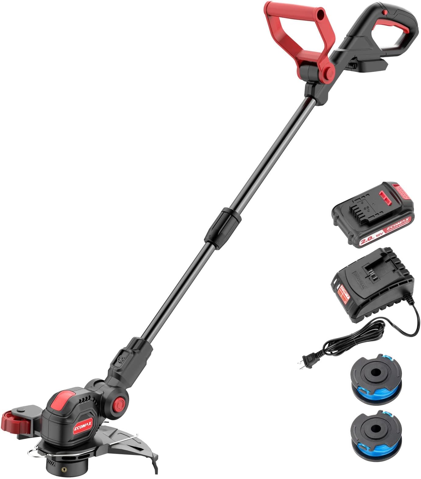 18V 12" Cordless String Trimmer & Edger, Edger Lawn Tool with 90 Degree Adjustable Head, Trim and Edge Weeds from Various Environments, Weed Trimmer Include 2Ah Battery and Charger, ELG03