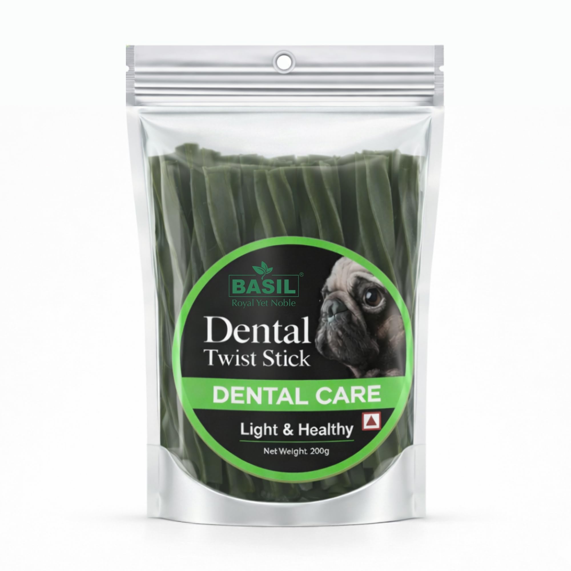 Basil Dental Care Twisted Chew Sticks Pets Treats and Chews, Light and Healthy for Dogs (200gms in a Packet) Dental Cavities and Cleans - Pack of 1
