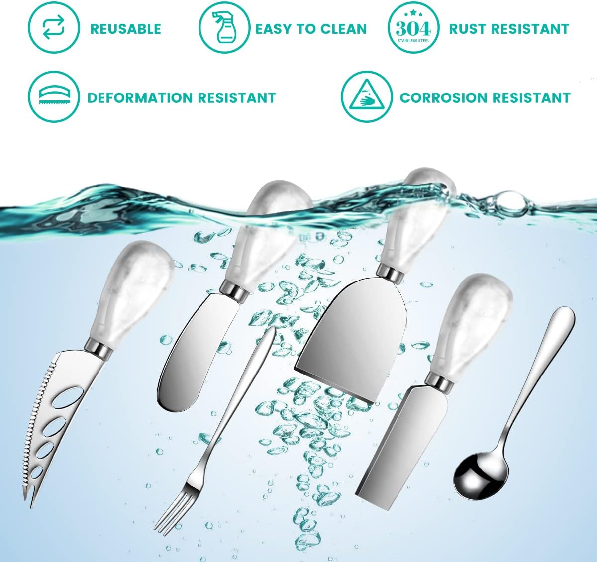 Marble Ceramics Charcuterie Accessories, Cheese Spreader Knive Set for Ceramics Silver Handle Butter knives, Mini Cheese Knife Kit Slicer With Tongs, Spoons, Forks,Honey Dipper (23 Pack)