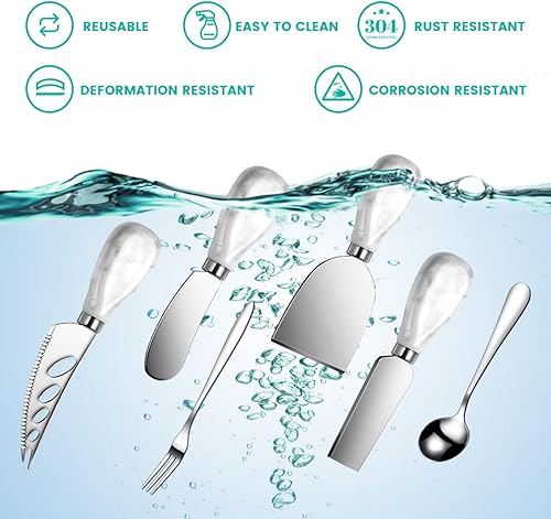 Miniatura 10 de Accesorios de embutidos de cerámica de mármol, juego de cuchillos esparcidores de queso para cerámica, cuchillos de mantequilla de mango negro, mini