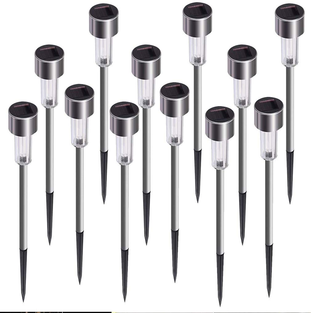 Lot de 12 lampes solaires encastrées en acier inoxydable pour jardin, pelouse, paysage, lumière colorée