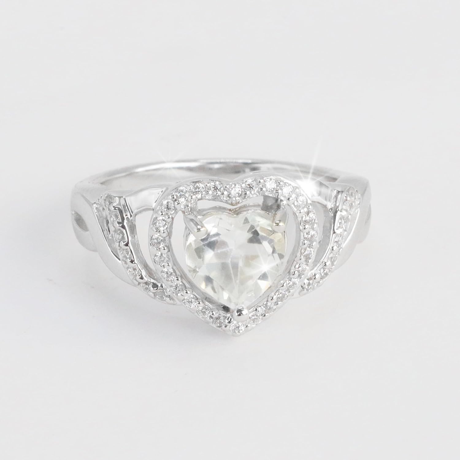 Real 925 Sterling Silver Rhodium Plated 7mm Heart Shaped Halo Birthstone 1.17 carats Solitaire Gemstone Luxury Jewelry Band Bridal Engagement Wedding Ring Gift for Women