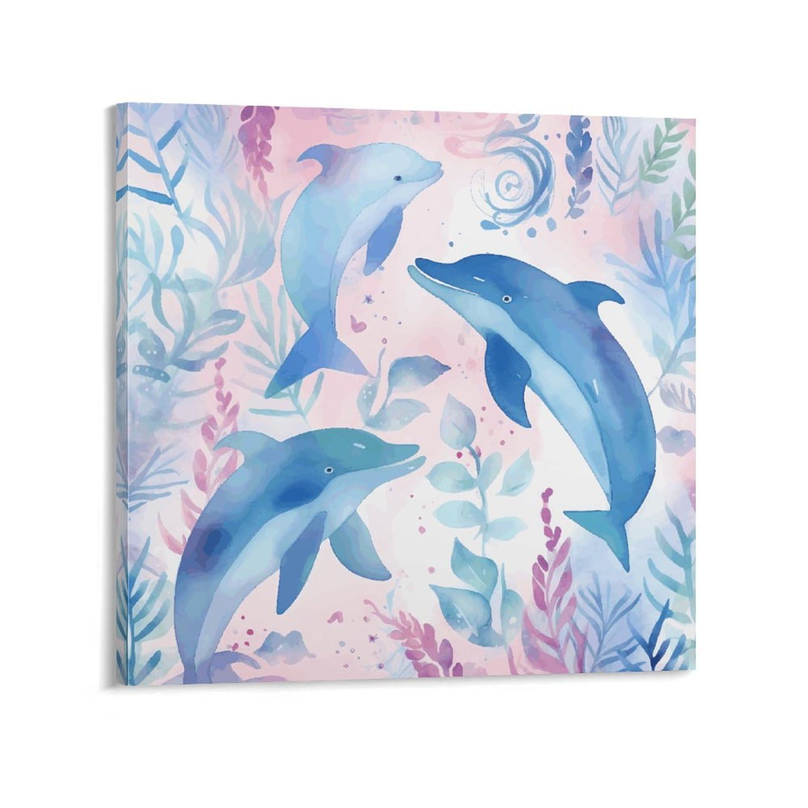 KLOPH Hand Drawn Dolphin Canvas Wall Art for Living Room 10x10inch Modern Artwork Painting for Bathroom Hanging Canvas Prints Aesthetic Wallart for Bedroom Kitchen Office Wall Decor