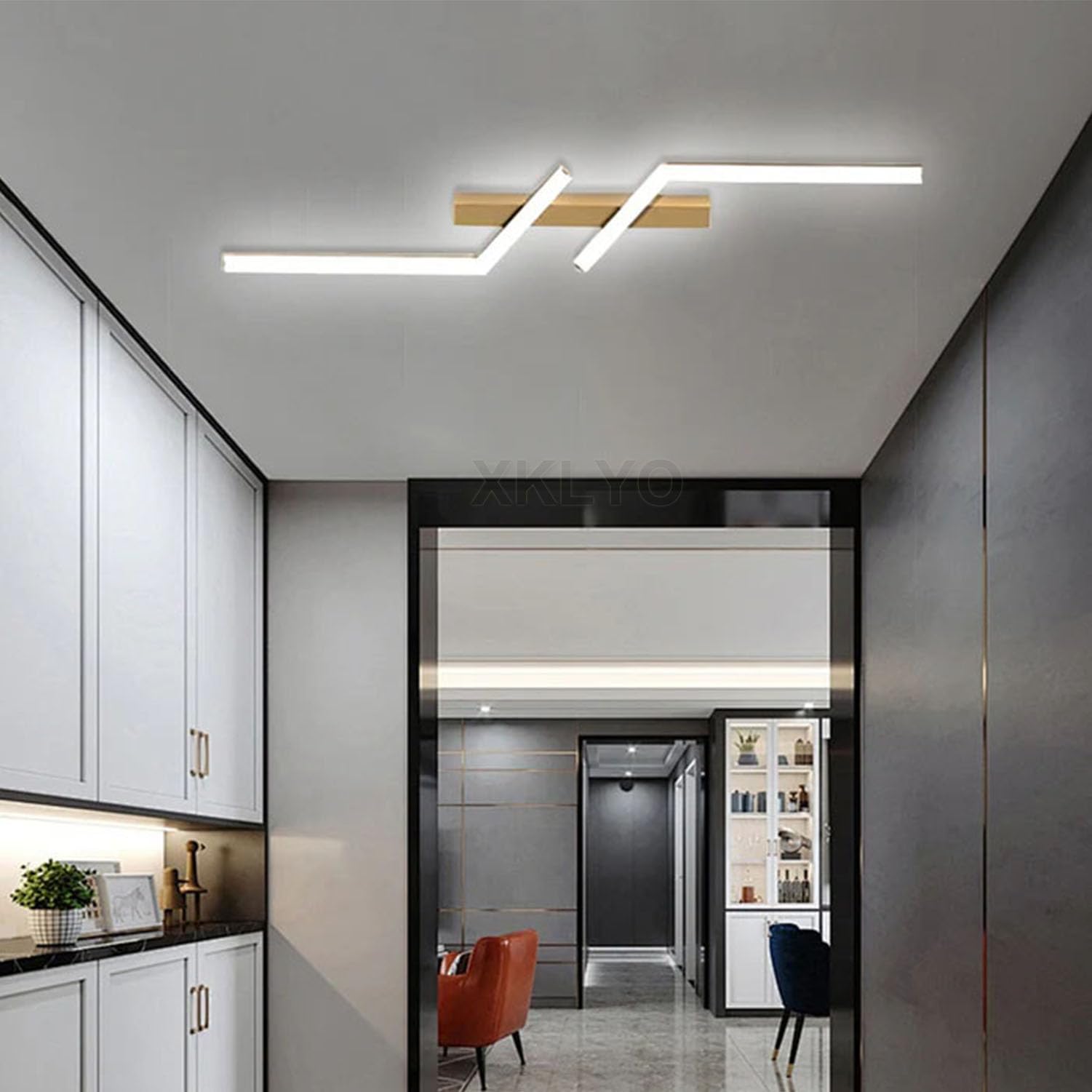 Plafoniera LED da Soffitto Dimmerabile con Telecomando, Luce Regolabile 2700K-6500K, Design Lineare Moderno per Camera da Letto, Salotto, Cucina, Bagno, Corridoio (Oro, 80cm)