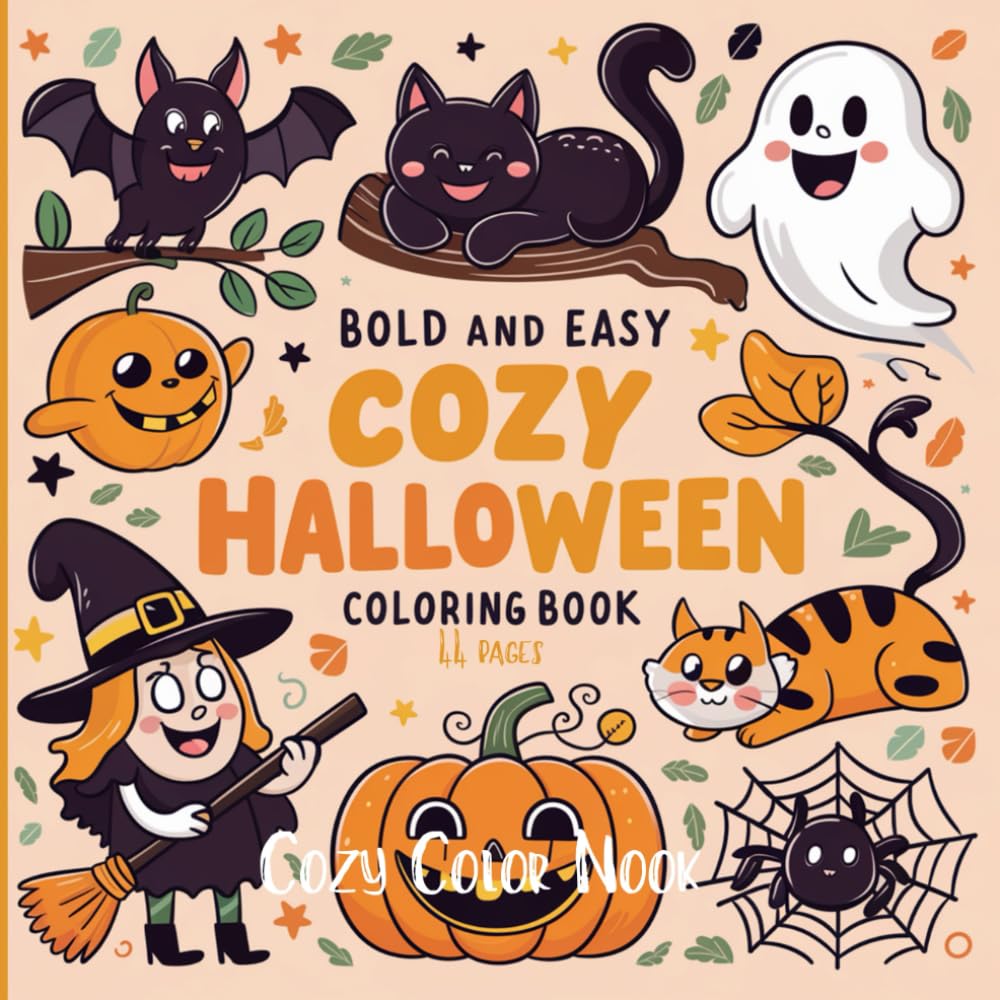 Cozy Halloween: Bold and Easy Spooky Halloween Coloring Book