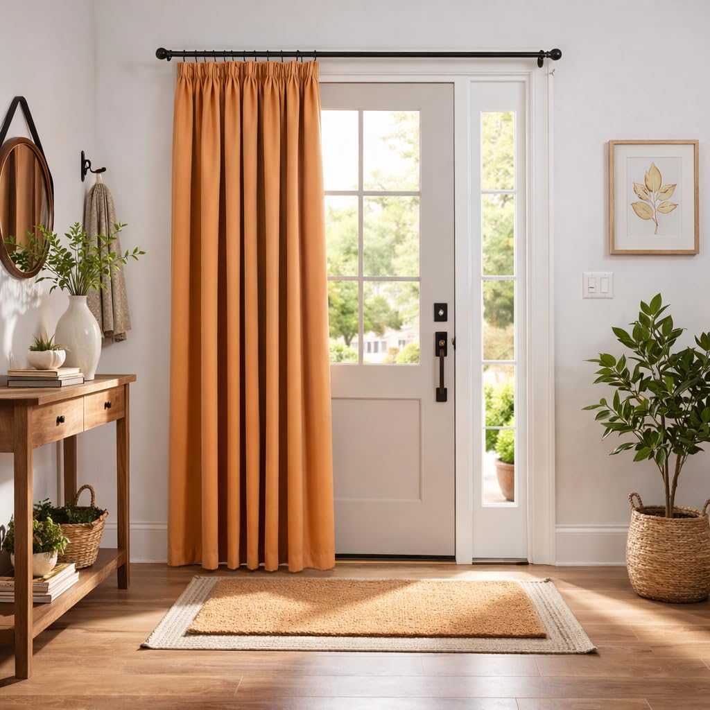 John Aird Blackout Curtains Pencil Pleat with Tie Backs (Orange, W 66" x L 84" (1 Panel) Thermal Energy Saving Curtains for Bedroom & Living Room