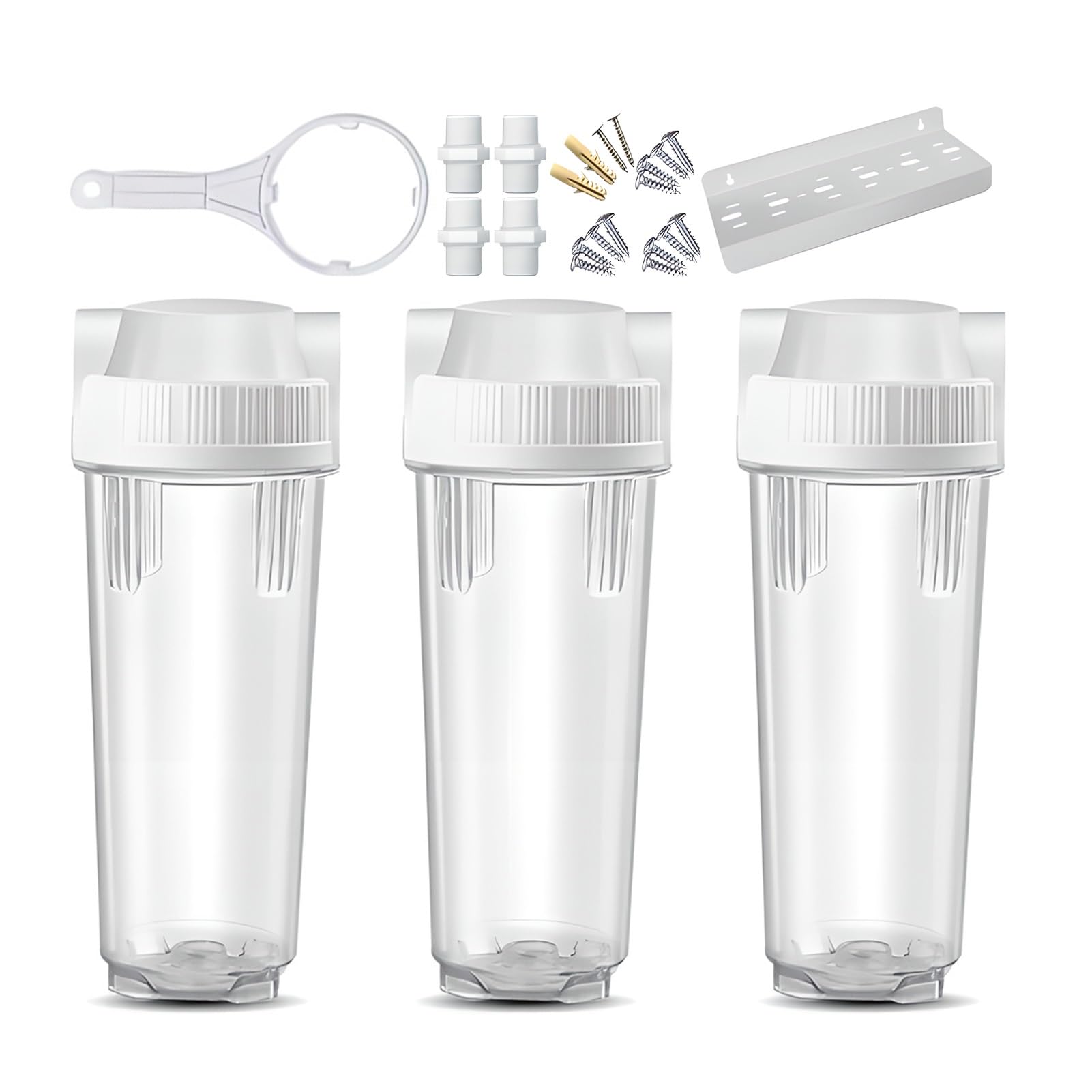 System filtracji wody na cały dom, 3-stopniowy system zmiękczania wody na cały dom, Przyłącza 1/2", Do wkładów filtracyjnych 10'' × 2,5'' (brak w zestawie)