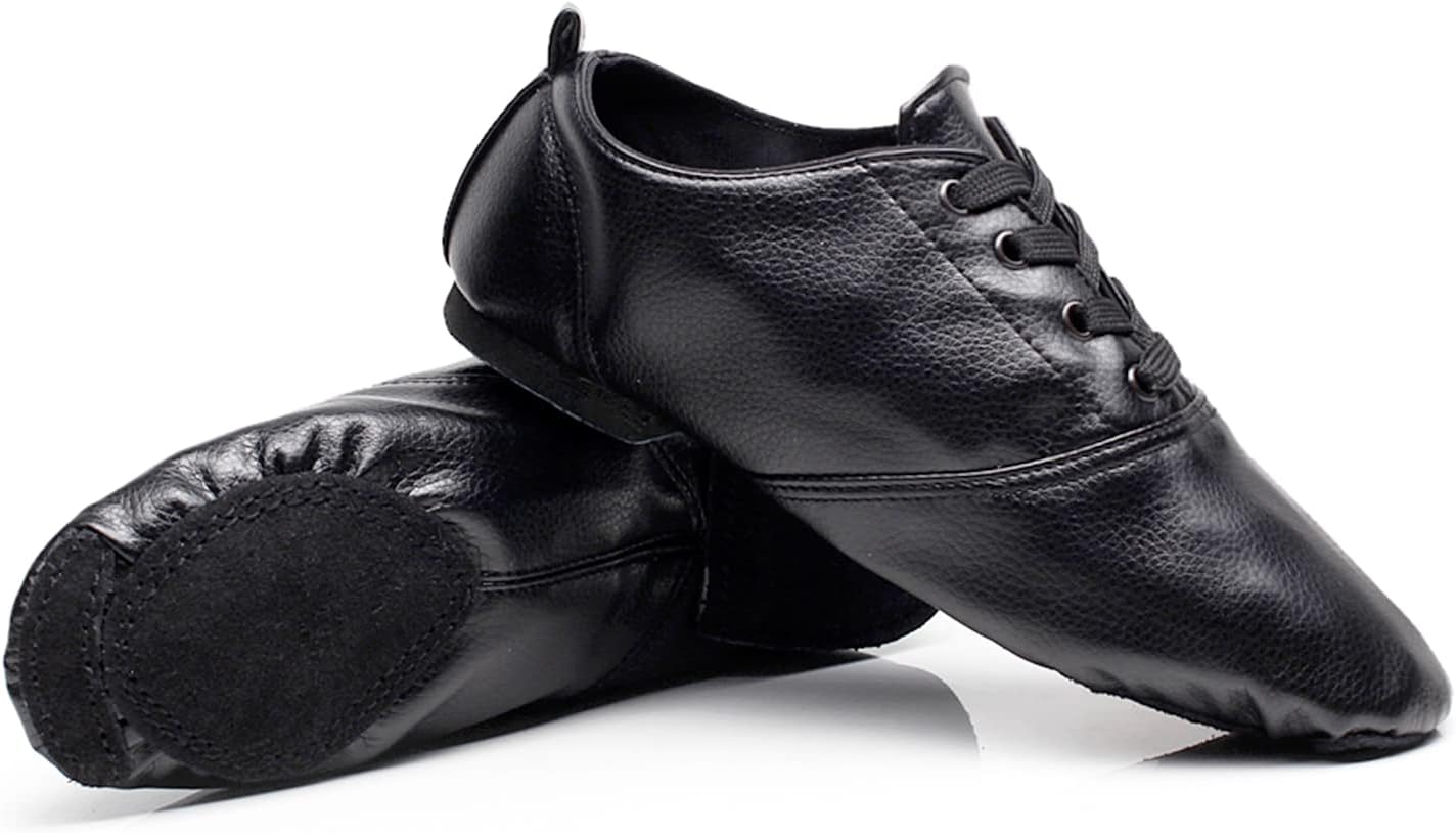 PU Leather Jazz Shoes for Women, Black Soft Jazz Dance Shoes for Women/Men/Big Kids/Girls/Adults, Yoga Practice Shoes for Dancing