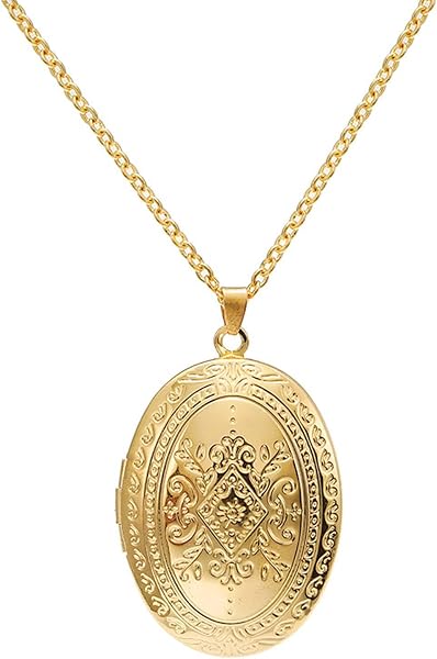 SCRDPRAD Vintage Engraved Flower Photo Locket