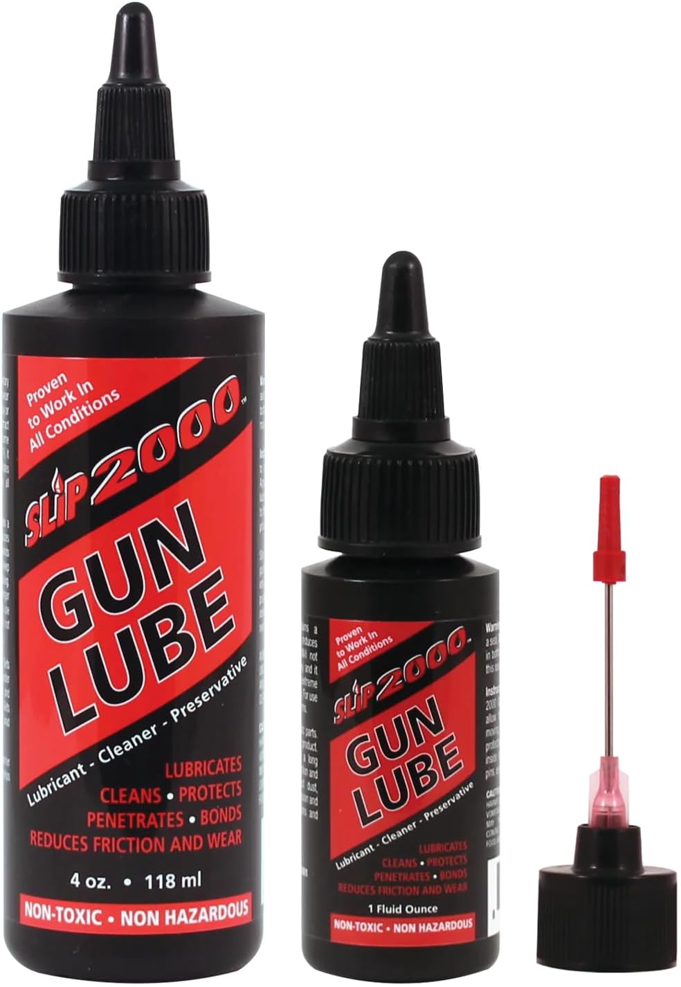 Slip 2000 Gun Lube Buddy Pack, Squeeze Bottle with Needle Tip Applicator for All Firearms, 100% Pure Synthetic CLP, Gun Lubricants for Peak Performance, (4 oz and 1 oz)