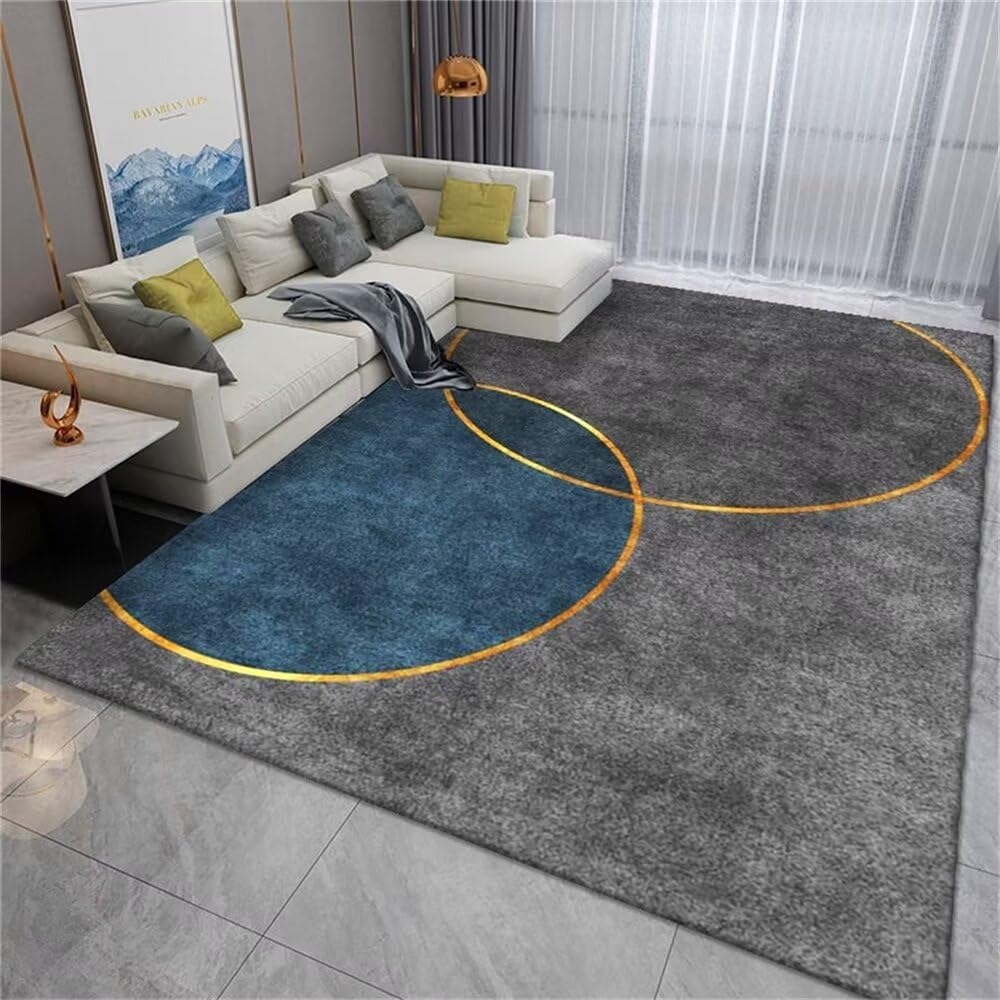 Tapis garçon bleu poudre géométrique rond 100x200cm pour chambre d'enfant