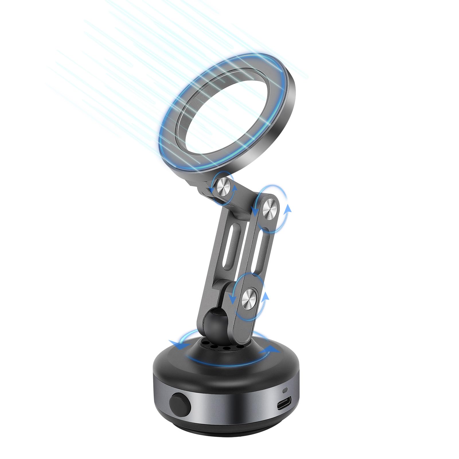 WODHMIEY Soporte magnético universal para móvil con ventosa eléctrica, 360° ajustable, manos libres en coche o pared, gris