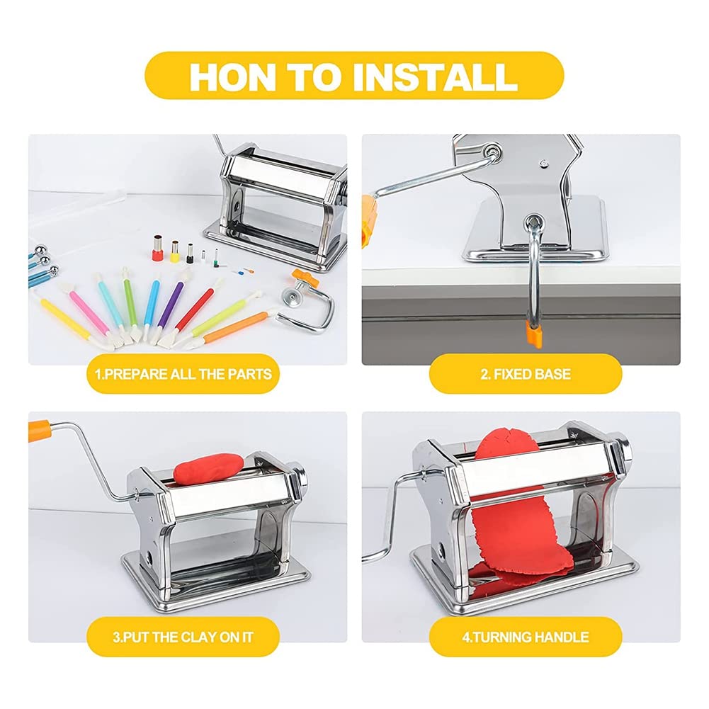 Polymer Clay Roller Machine Set Stainless Steel Polymer Clay Extruder Manual for Kids Adults Clay Pottery