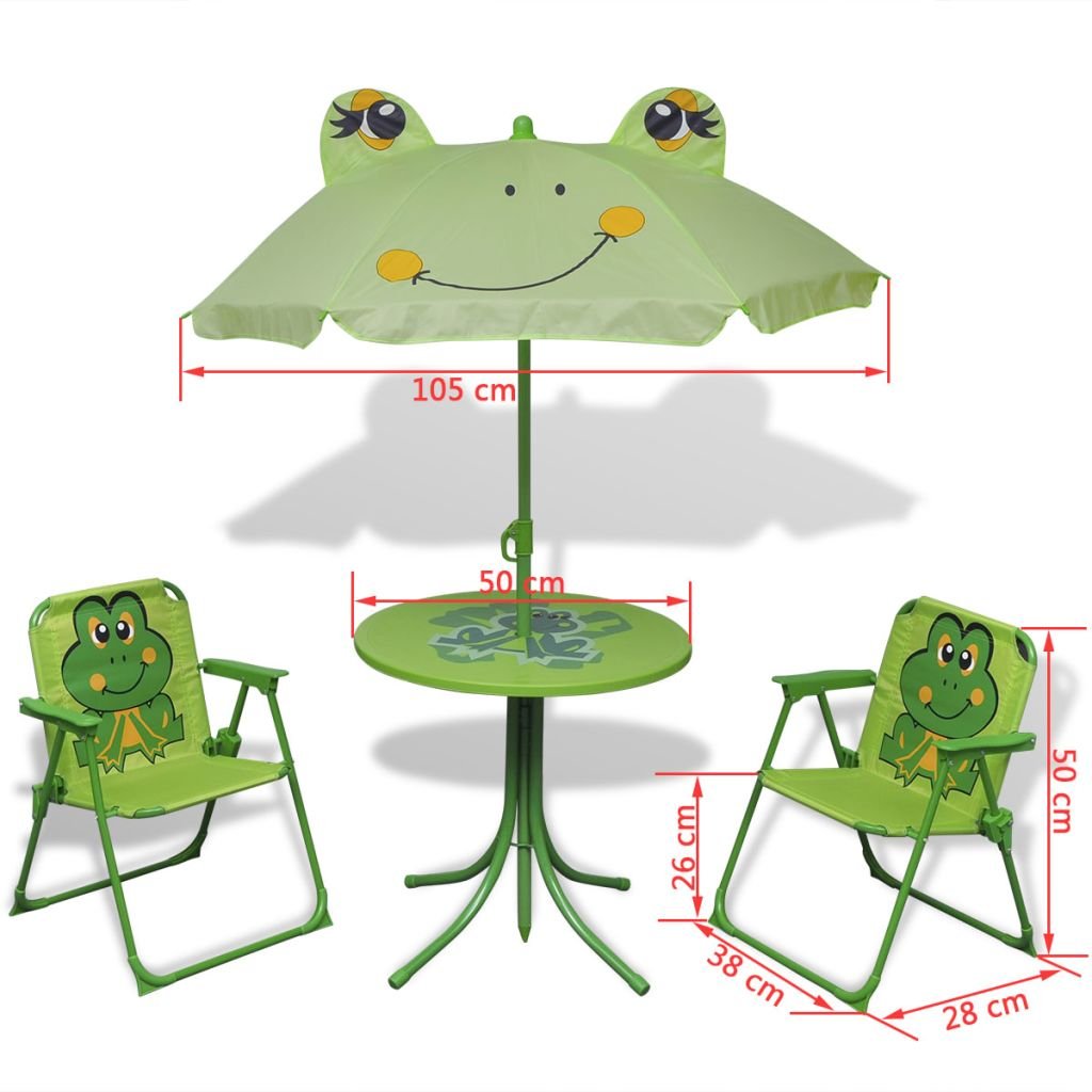 Tidyard Jeu de Bistro avec Parasol pour Enfants 3 pièce Vert, Ensemble de Bistro Salon de Jardin, Table avec Chaises Meuble de Bar, Mobilier à Dîner de Extérieur pour Terrasse Balcon