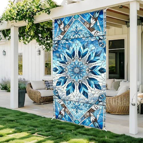 Image of Blue Mandala Stained Glass Door Cover 35x71in Crystal