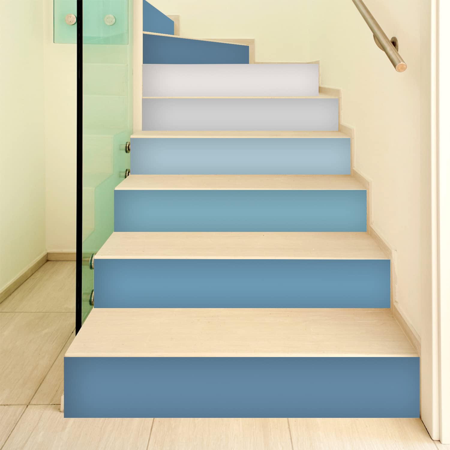 Calcomanías para escaleras autoadhesivas vinilo azul degradado 13 piezas