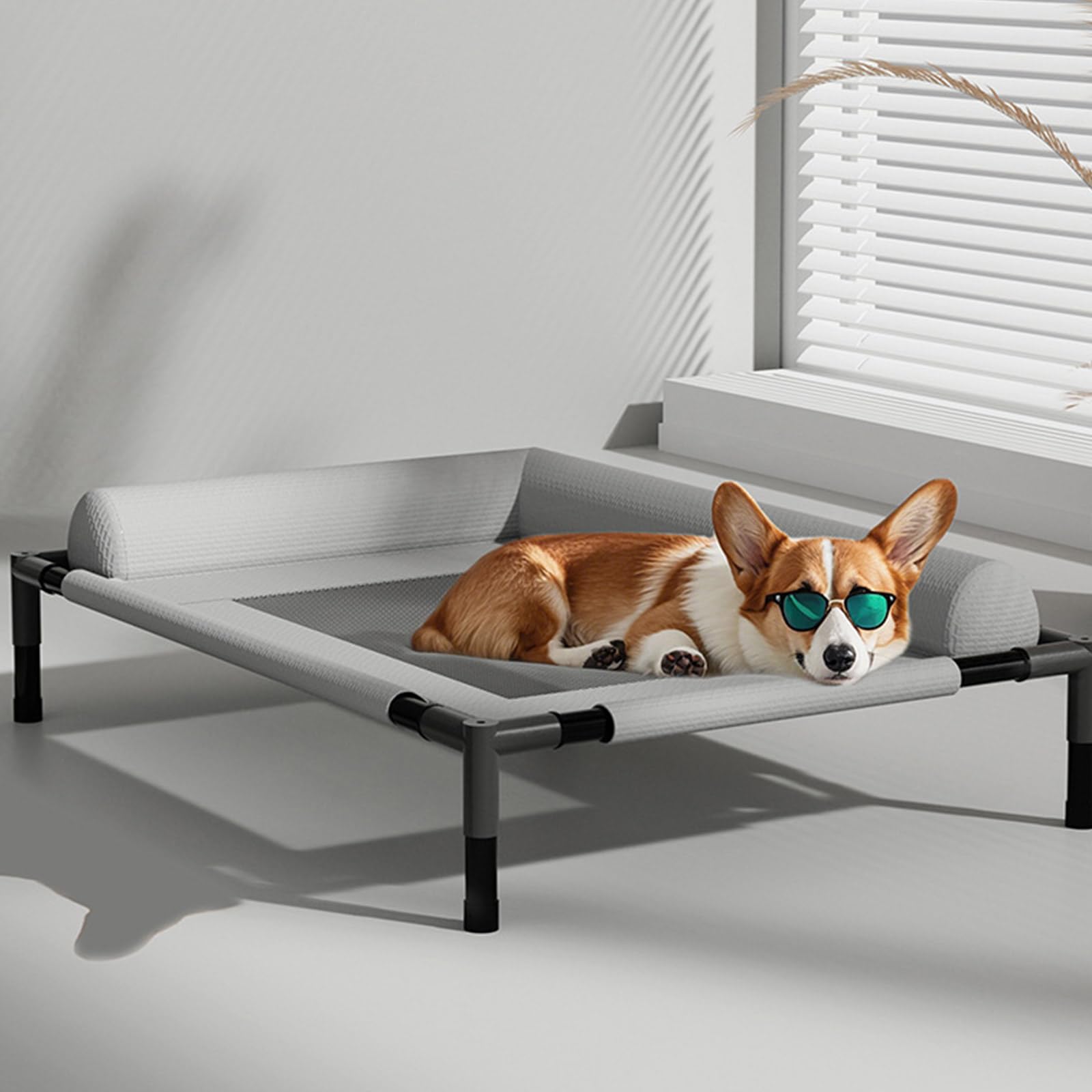 Cuccia per animali domestici, rialzata con rete traspirante e cuscino, design resistente alla masticazione, lavabile, per cani di piccola e media taglia