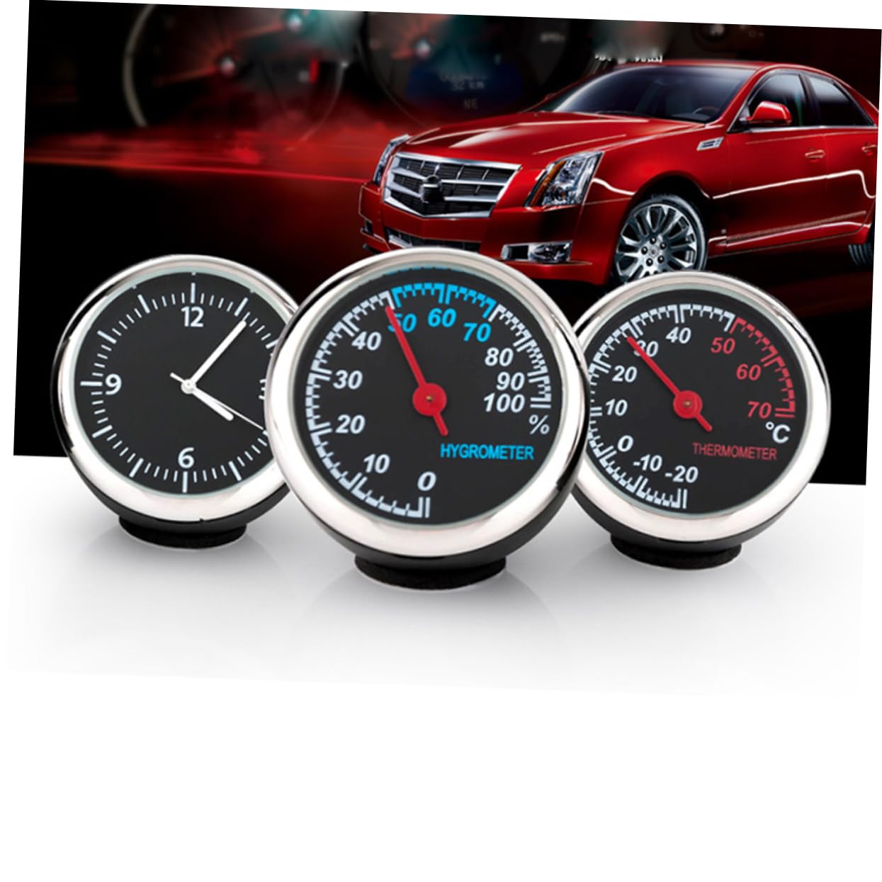 Car Dashboard Mechanical Hygrometer Luminous Clock, Silver
