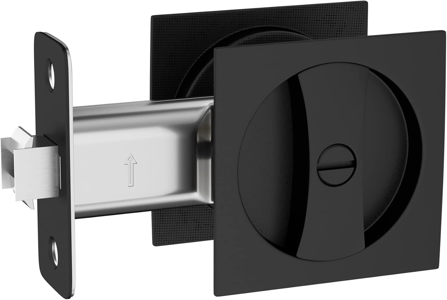 Haidms Matte Black Pocket Door Lock, Square Pocket Door Hardware, Pocket Door Handles, Black Pocket Door Latch Privacy Lock 1 Pack
