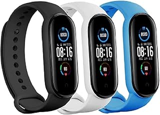 Kit 3 Pulseiras NSmart compatível com MI BAND 5/6 + Película - Nandos-Store (Kit 3 Preta+Branca+Azul claro)