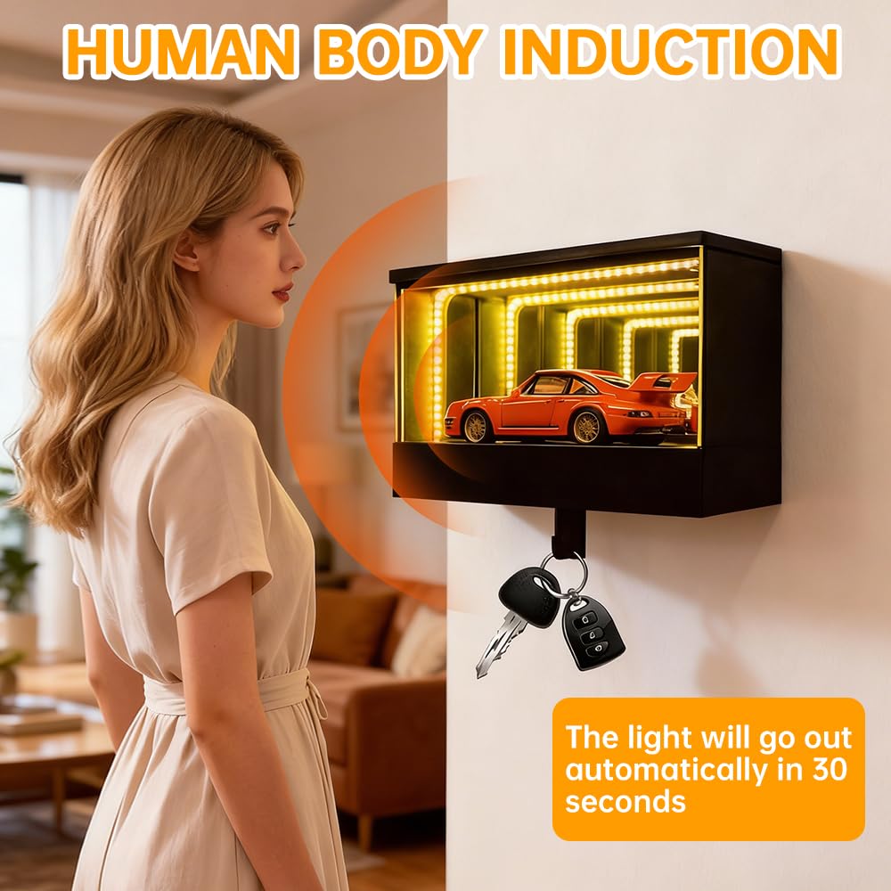 Infinity Garage Portachiavi con funzione di ricarica USB, con luce LED, portachiavi con sensore di movimento, display chiave auto, regalo decorativo per gli amanti delle auto