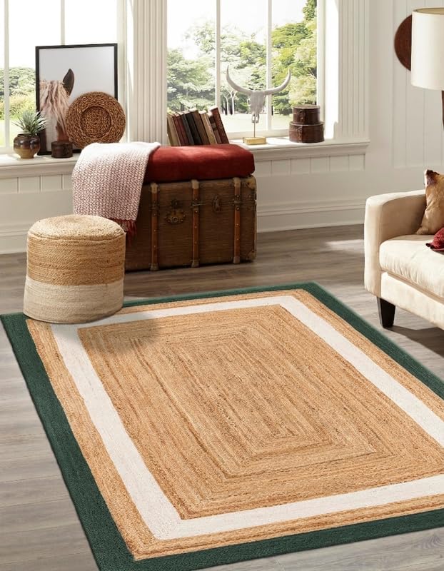 Tappeto in iuta di alta qualità, 6 x 60 cm, verde e bianco con beige