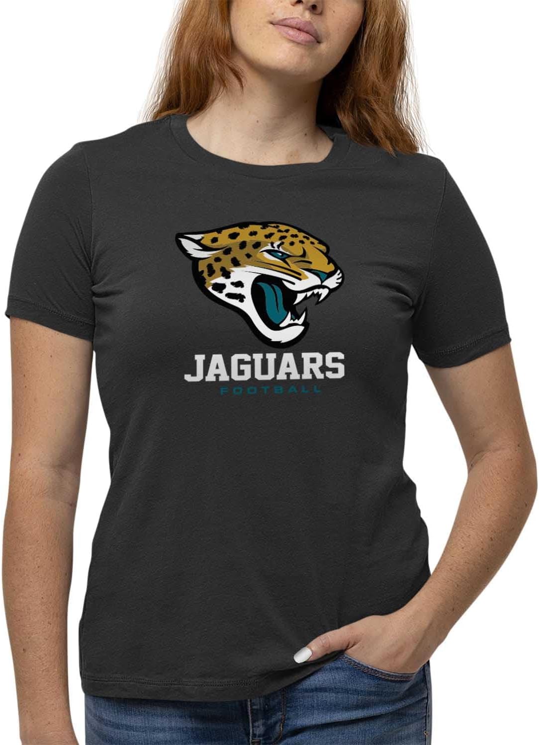 Team Fan Apparel Women's NFL Ultimate Fan Logo Short Sleeve T-Shirt - 100% Cotton - Officially Licensed - Tagless Tee (Jacksonville Jaguars - Black, Medium)