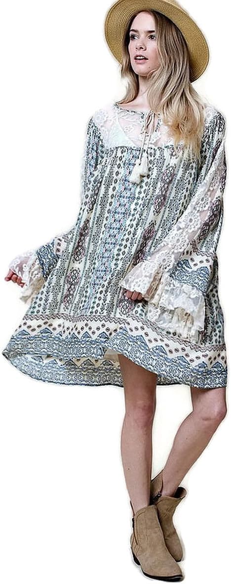 Women's Boho Ruffles & Lace Dress Plus Size