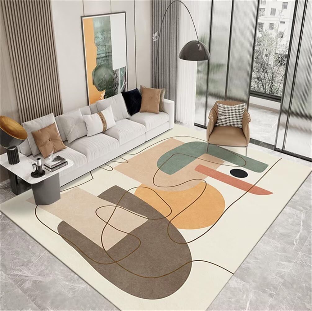Tapis au design moderne et simple beige lavable 100x150cm