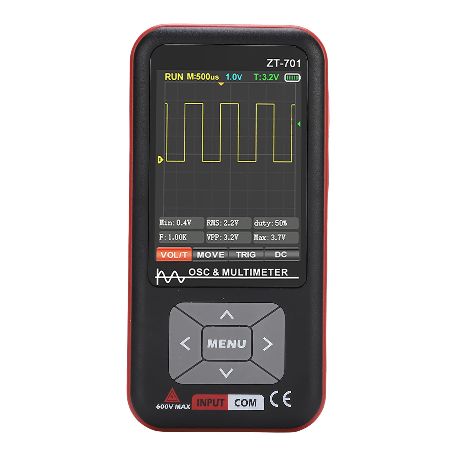 Denash Multímetro Digital Inteligente, 1 Canal 5mhz 48MS S 300V MAX USB CONEXIÓN, AC DC 600V RMS RMS RMS Hold, Análisis de Forma de Onda, Ahorro de Datos, Pantalla IPS de 3.2 Pulgadas (ZT-701)