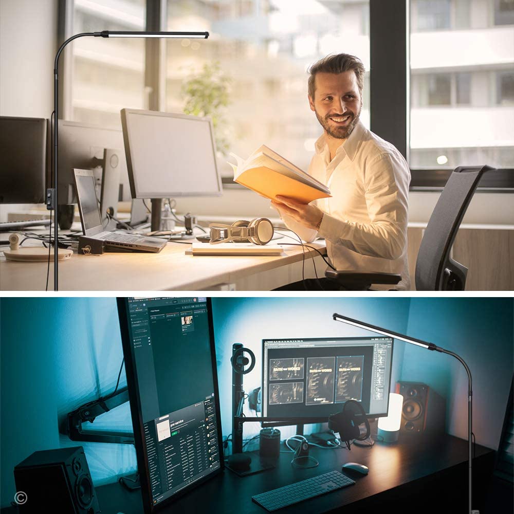 Lampadaire LED pour Salon et Extensions de Cils - Lampe de Lecture sur Pied à Température de Couleur Personnalisée