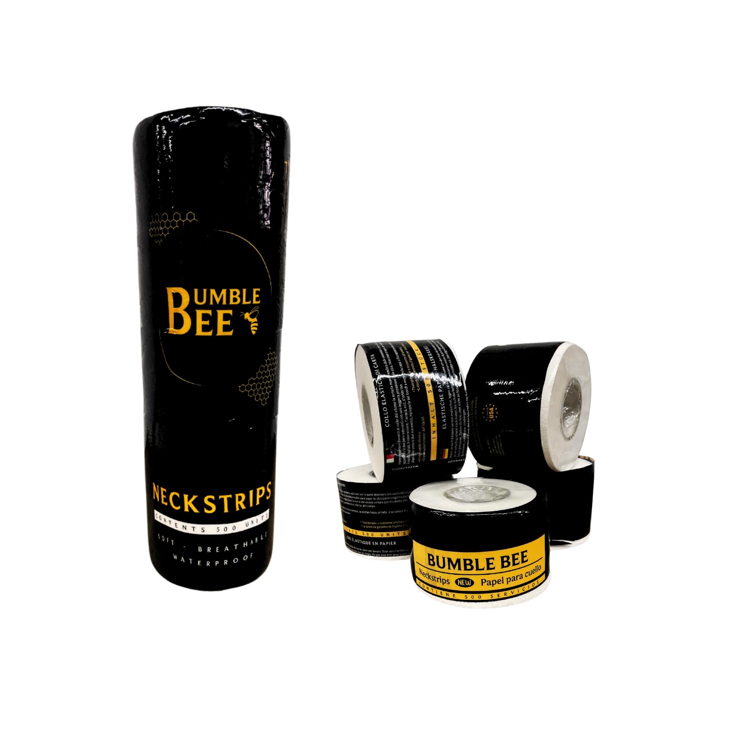 BUMBLEBEE Premium Neck Strips - Essentials 5 Rolls, 500 Strips, Quick Access White Paper for Barbershop Hair Styling