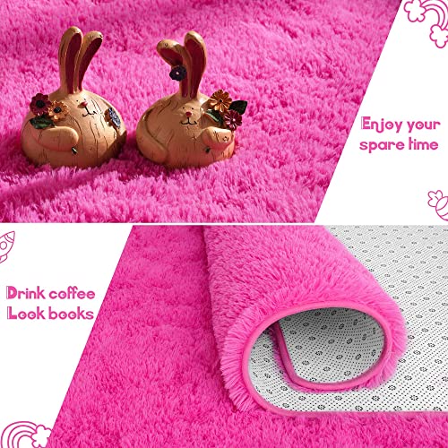 Tepook Super Soft Fluffy Rug For Bedroom, Modern Shaggy Rug Fuzzy Kids Rug For Living Room, Plush Indoor Nursery Home Decor Rug With Non-Slip Bottom, Hot Pink, 4 X 6 Feet #TOP4