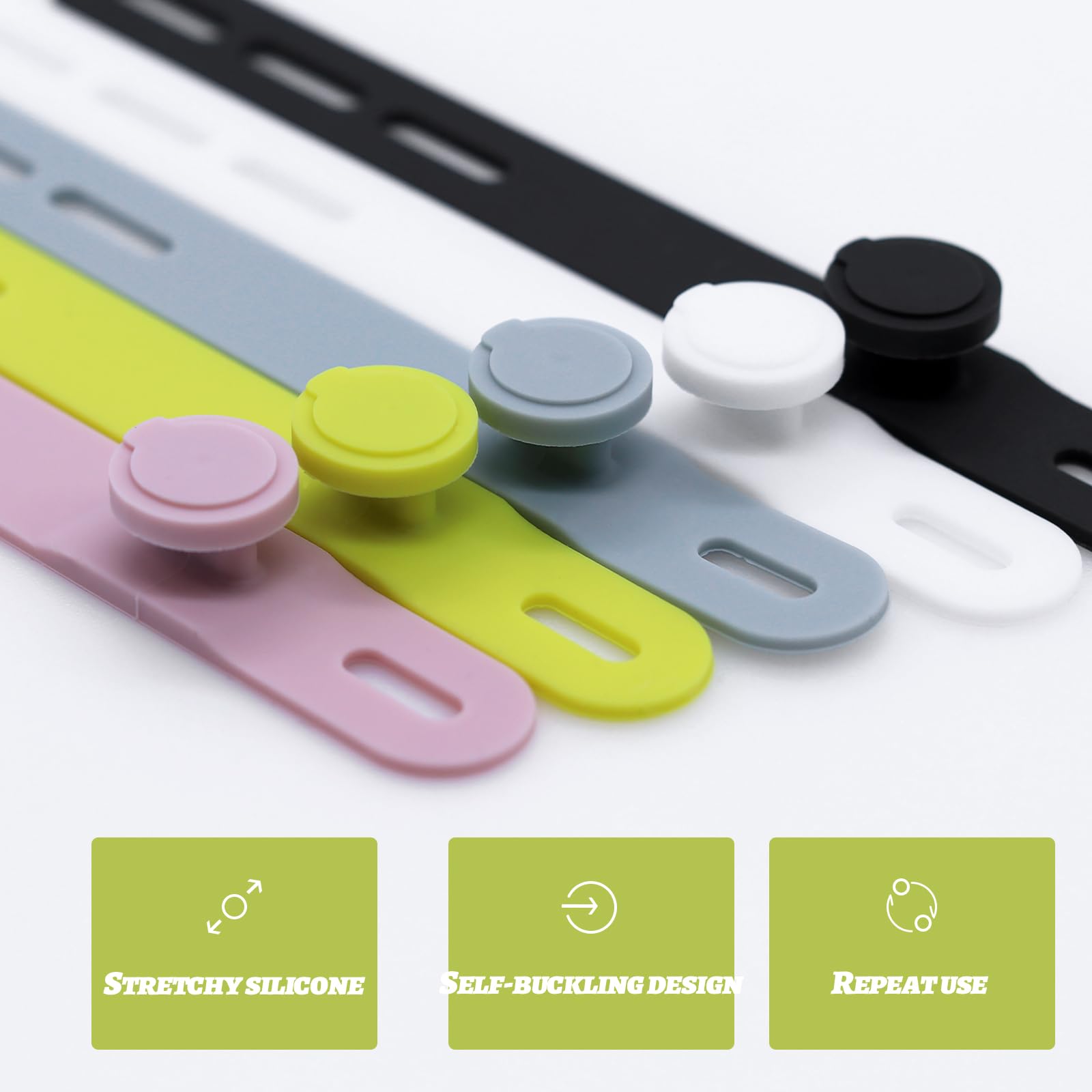 30 Fascette In Silicone Riutilizzabili Per Cavi – 5 Colori – Organizer Multiuso Per Casa, Ufficio E Cucina