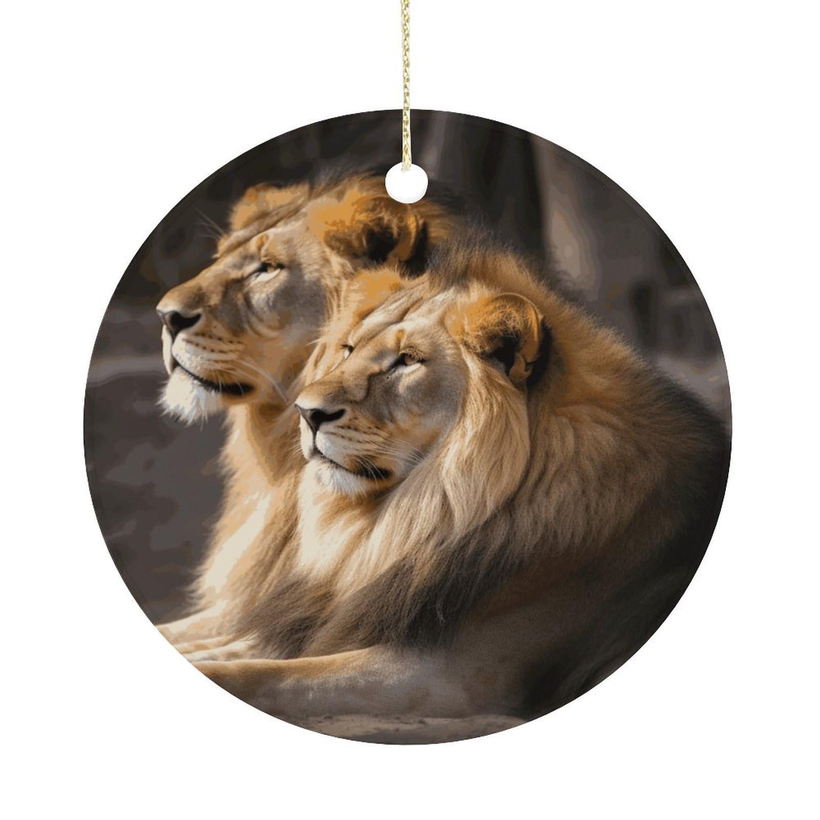 Two Lions Christmas Ornaments Colorful Round Ceramic Ornament Christmas Hanging Decor Christmas Tree Decorations Xmas Keepsake for Women Men Xmas Holiday Party