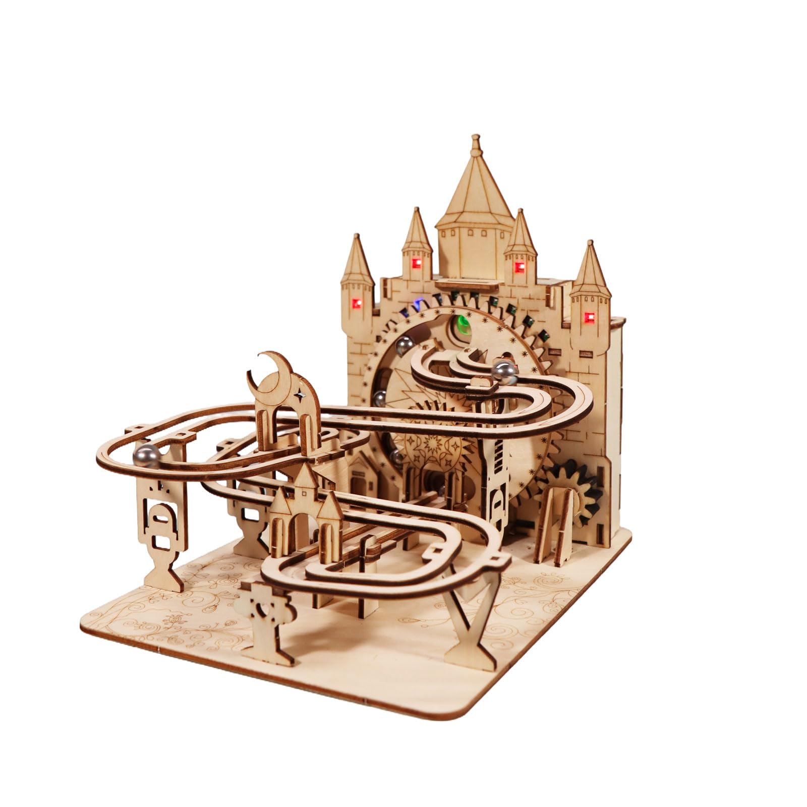 Music Park 3D Wooden Puzzles For Adults Electric Marble Run With Colorful Lights Castle Building Mechanical Model Kits Brain Teaser DIY Handmade