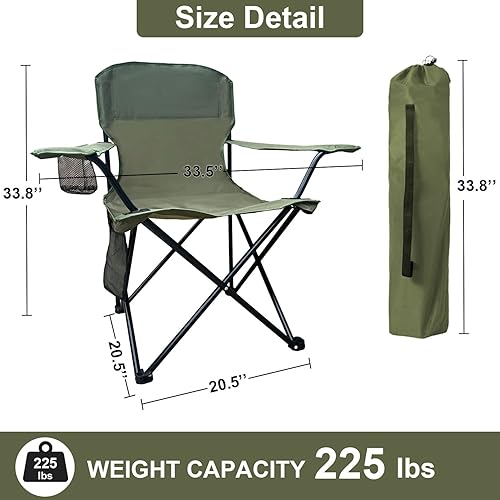 Miniatura 3 de Sillas plegables plegables para camping, silla de césped resistente con bolsa refrigeradora, bolsillo de almacenamiento, bolsa impermeable, silla