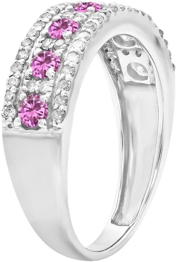 Dazzlingrock Collection Round Gemstone & White Diamond 7 Stone Anniversary Wedding Band for Women (White Diamond: 0.30 CT, Color I-J, Clarity I1-I2) in 14K Solid White Gold