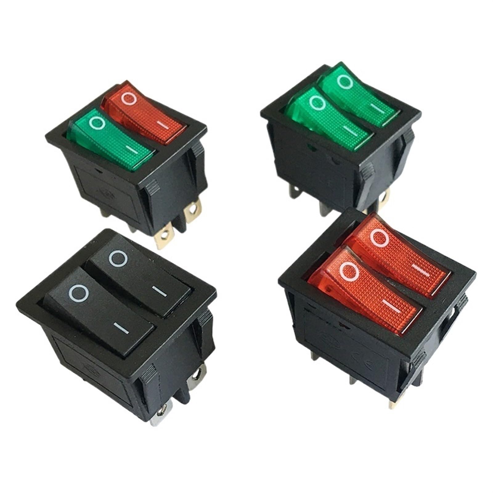 2/5 pièces KCD8-212 interrupteur à bascule Duplex for bateau 6 broches 2 positions DTSP commande marche-arrêt vert rouge 16A 220V interrupteur d'alimentation lumineux(KCD8-212N Green,5PCS)