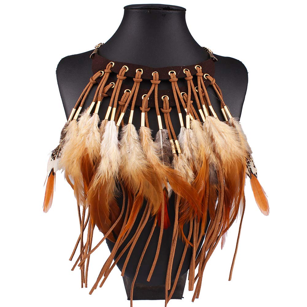Amorar Collier Indien, Femme Bijoux Feather Pendant Choker Collier Rétro Collier de Plumes Alliage Collier Boho Chaîne de Pull D