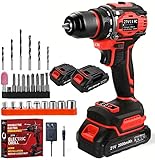 21V Cordless Power Drill/Driver Set, 2 Variable Speeds with LED Light, 3/8' Keyless Chuck, 2 Batteries & Charger, 28-Piece Kit for Home Use（Red)