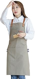 YUENA CARE Tablier de travail réglable Mandil 100 % coton unisexe avec design de dos courroies croisées de mode pour cafétéria, magasin de desserts restaurant (Caqui Grande 80 x 70 cm)