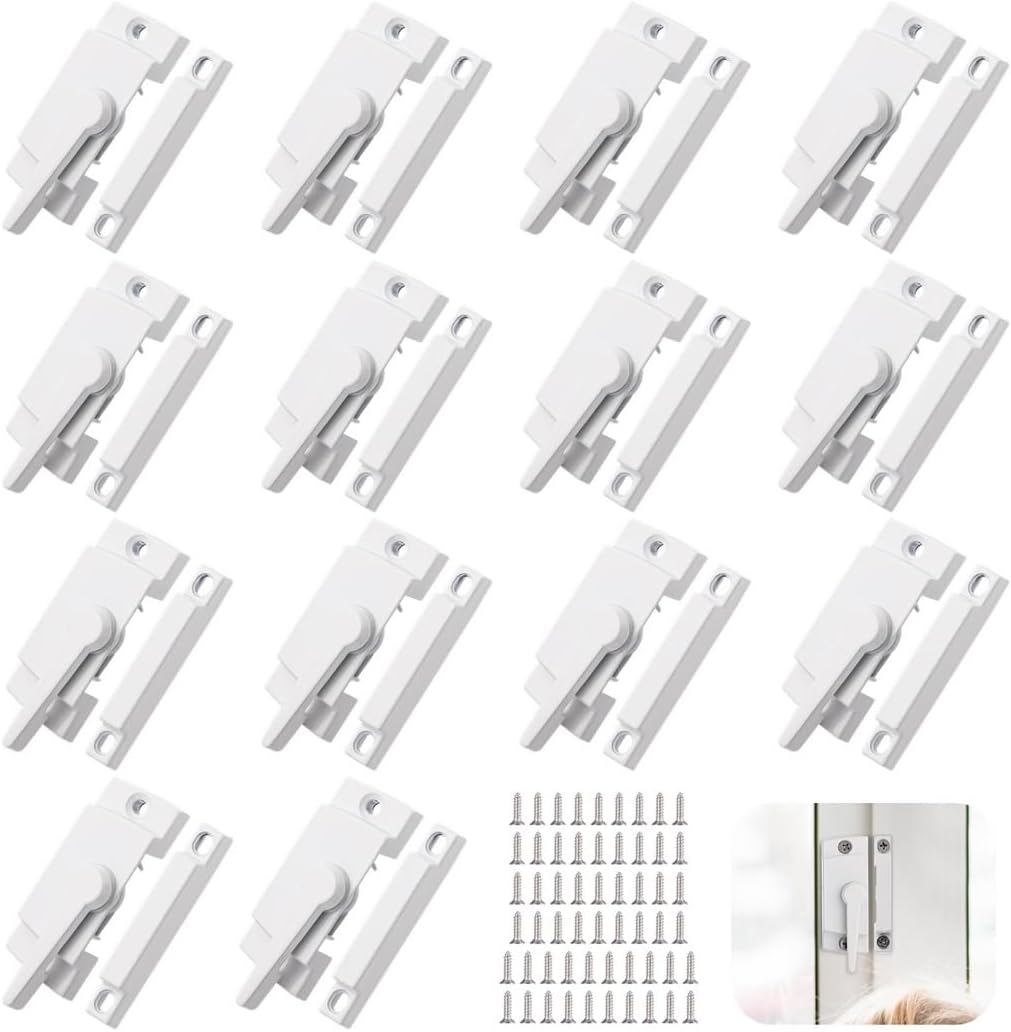 Security Window Locks, 14 Pcs White Window Latches, Zinc Alloy Window Sash Locks with Screws, Hardware and Parts for Sliding Window, Vertical and Horizontal Window Locks