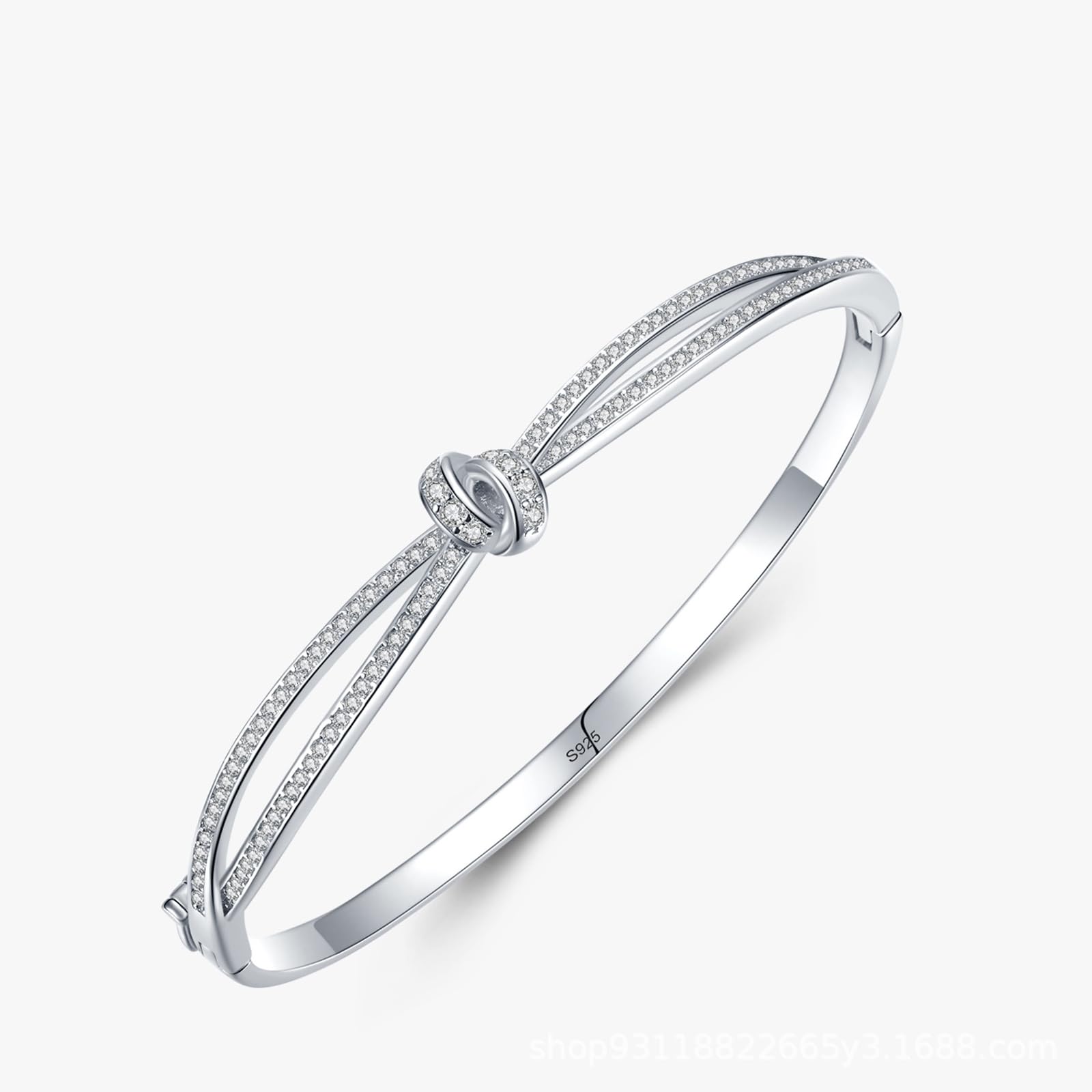 Pulsera de plata 925 para mujer con circonita cúbica, brazalete cruzado de nudo de plata para mujer, adecuado para aniversario