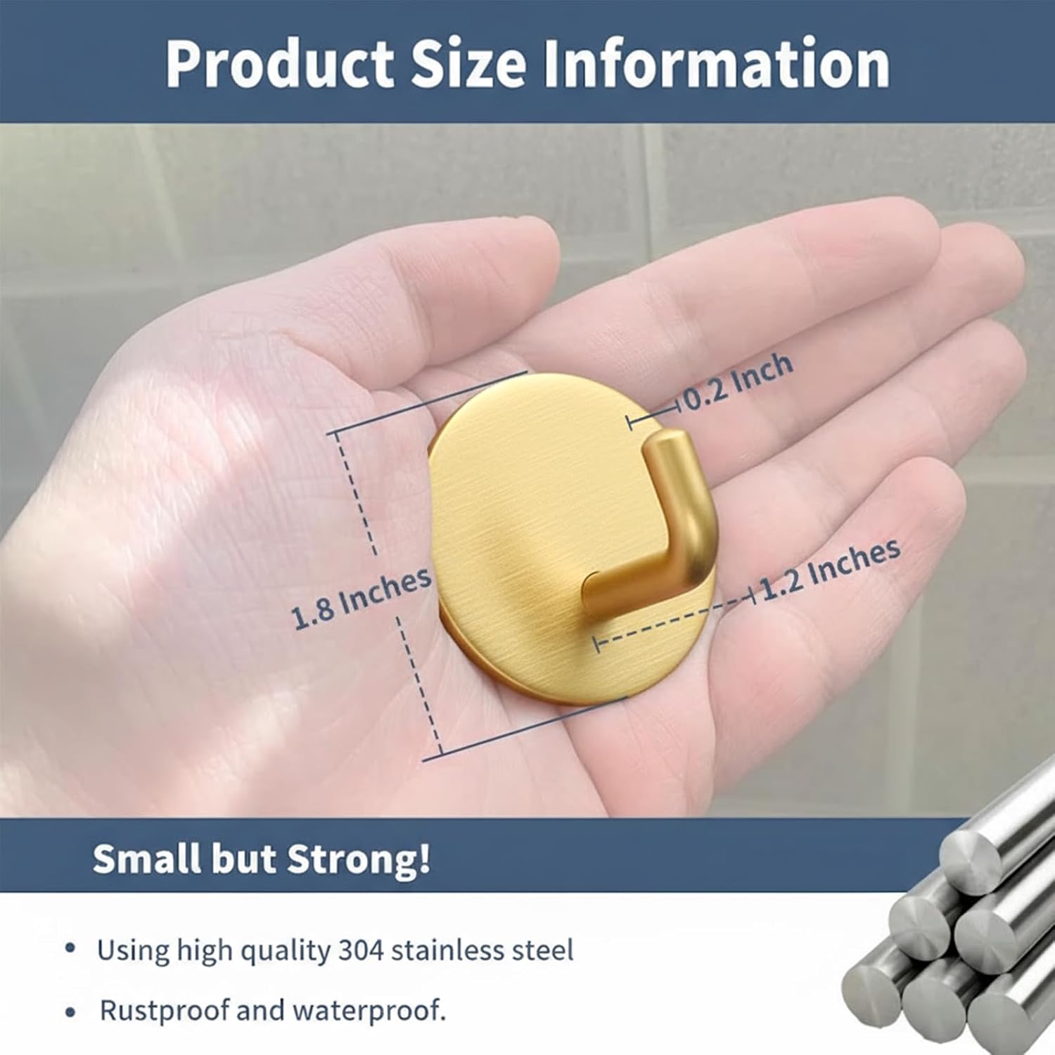Rise age Adhesive Hooks, Sticky Shower Hooks, Stick on Hooks Gold 4 Pcs image 4