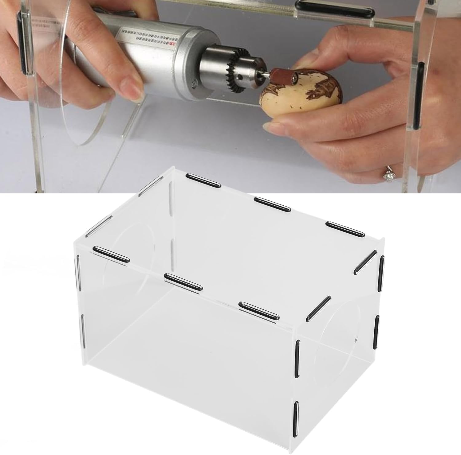 Fyearfly Schleifstaubbox Transparente Staubbox Hochtransparente Rechteckige Tischpolierer Acryl Staubbox Haushalts-Isolierabdeckung Mit 2 Löchern Geschlossene Staubbox Zum Schnitzen und Schleifen von