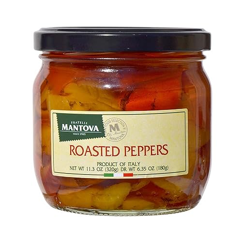 Mantova Pimientos asados, 11.3 onzas (paquete de 2), producto de Italia, totalmente naturales, ligeramente tostados, aptos para veganos, sin OMG,