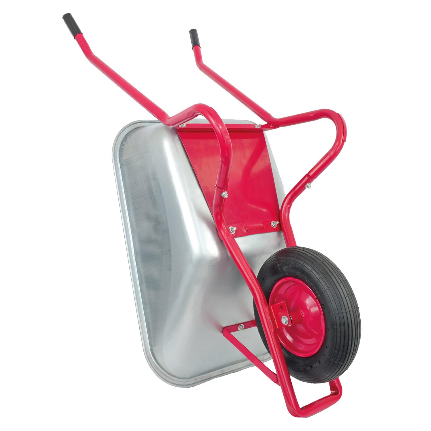 Matrix Schubkarre Profi 100l Liter 250 kg mit zusätzlichem Bodenblech Luftrad Schubkarren groß Garten Scheibtruhe Bauschubkarre | Mulde verzinkt | Metall Felge mit Kugellager | Farbe rot