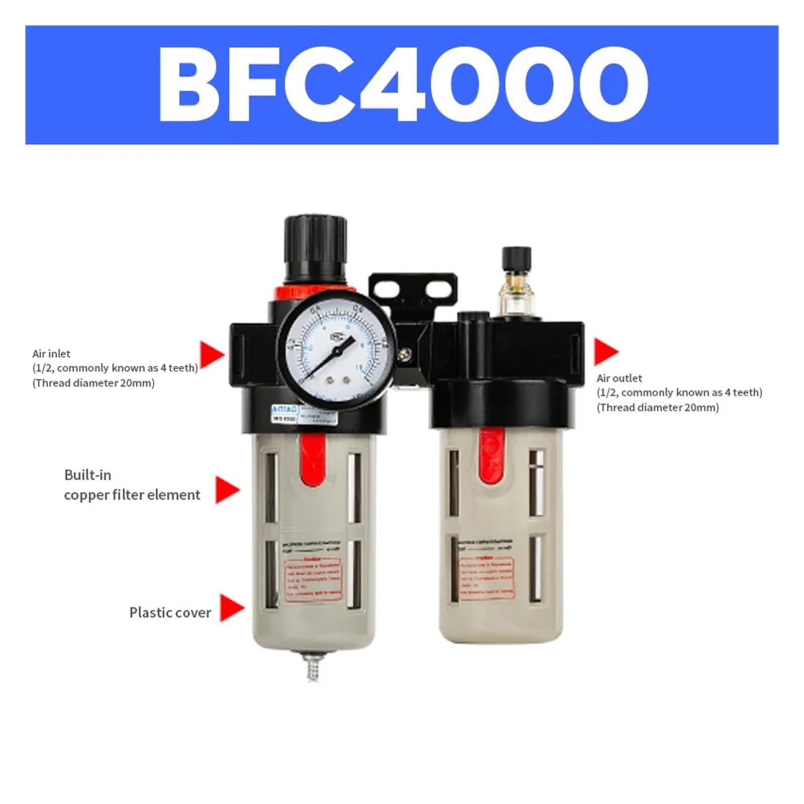 BFC-2000 BFC-3000 BFC-4000 Pneumatyczne urządzenie do uzdatniania powietrza z manometrem, filtrem i zaworem regulacyjnym ciśnienia pneumatycznego (BFC4000)